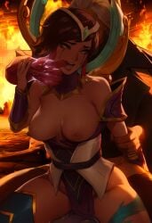 ai_art ai_assisted ai_generated aisei arson battle battleground burning conquered fire grabbed_from_behind jericho_swain karma_(league_of_legends) league_of_legends league_of_legends:_wild_rift raped_by_enemy sex_from_behind smeared_makeup spoils_of_victory spoils_of_war thumb_in_mouth