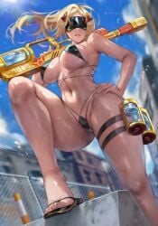 1girl bikini long_hair looking_down trigger_(zenless_zone_zero) visor water_gun zenless_zone_zero