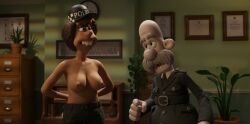 1girl1boy aardman_animations age_difference ai_generated arms_behind_back boobs brown-haired_female buck_teeth dark-skinned_female dreamworks dreamworks_animation edit edited first_porn_of_character half-dressed nipples pants police police_hat policewoman screenshot screenshot_edit tagme tagme_(character) teeth topless topless_female wallace_and_gromit