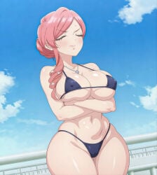 1girls anime_screencap belly_button breasts cameltoe closed_eyes female female_focus hanazono_hahari huge_breasts kimi_no_koto_ga_dai_dai_dai_dai_daisuki_na_100-nin_no_kanojo lewd_edit micro_bikini nipple_bulge the_100_girlfriends_who_really_really_really_really_really_love_you thick_thighs thighs third-party_edit voluptuous_female wide_hips