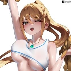1girl 1girls ;) arm_above_head arm_up big_boobs big_breasts blonde blonde-haired_female blonde_female blonde_hair blonde_hair_female bouncing_breast bouncing_breasts bouncing_tits breakthrough_rr busty busty_female busty_girl eye_closed hand_above_head hand_up large_boobs large_breasts mythra mythra_(xenoblade) one_eye_closed one_eye_open open_mouth open_mouth_smile parted_lips shaking_breasts tongue upper_teeth wink winking winking_at_viewer winking_eye xenoblade_(series) xenoblade_chronicles_3 yellow-haired_female yellow_hair