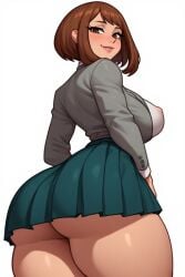 ai_generated breasts brown_eyes brown_hair huge_ass my_hero_academia ochako_uraraka school_uniform tight_clothing ua_school_uniform underbutt wide_hips