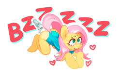 clothing equid equine female feral fluttershy_(mlp) friendship_is_magic hasbro heart_symbol horse leotard magic_wand mammal megagigga my_little_pony onomatopoeia pony sex_toy solo sound_effects swimwear text vibrator wand_vibrator