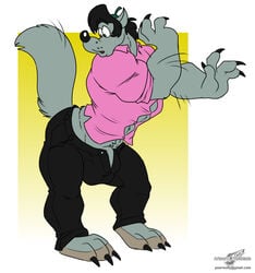 1boy abs anthro ass balls bara biceps bulge canine claws clothed clothing gay male male_only mammal muscular nu_pogodi open_pants pants pecs penis penis_base shirt solo soyuzmultfilm tail transformation volk_(nu_pogodi) were werewolf wolf wolfblade