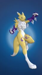 3d anthro breasts darien digimon female pussy renamon simple_background solo