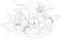 anthro belt big_penis bondage dragon duo erection hyper hyper_penis japanese japanese_text kuroma male malesub masturbation multiple_subs orgasm penis reptile scalie sketch text tiramisu_(kuroma) translation_request yaoi