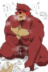 1boy blush cum drooling erection foreskin furry kumatetsu male_only masturbation penis saliva solo steam the_boy_and_the_beast