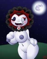 anthro big_breasts breasts female flora_fauna navel night one_eye_closed open_mouth outside plant plant_girl plantie plants_vs_zombies plants_vs_zombies:_garden_warfare pussy screwroot smile solo sunflower sunflower_(pvz) vampire_sunflower_(pvz)