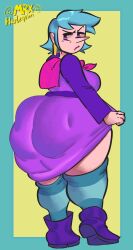 ass_visible_through_clothes blue_hair boots cellulite chubby chubby_female hoop_earrings large_ass lipstick miriam_(wandersong) mrxharlequinn oversized_ass pointy_nose stockings wandersong witch