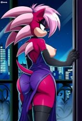 anthro ass booty breasts breasts hips magenta_fur mobian_(species) pink_hair seductive_look sonia_the_hedgehog sonic_(series) sonic_underground waist