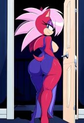 anthro ass booty breasts breasts hips magenta_fur mobian_(species) pink_hair seductive_look sonia_the_hedgehog sonic_(series) sonic_underground waist