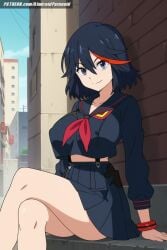 ai_generated aindroidparanoid ass big_ass big_breasts black_hair blue_eyes busty fat_ass female female_only huge_ass huge_breasts kill_la_kill large_ass large_breasts legs matoi_ryuuko multicolored_hair school_uniform schoolgirl schoolgirl_uniform shirt short_hair skirt stable_diffusion thick_thighs uniform