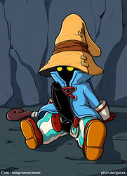 balls black_mage black_skin cave cloak erection final_fantasy final_fantasy_ix garabatoz hat headgear huge_cock male_only penis rod sitting staff testicles vivi_ornitier wand witch_hat