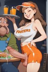 ai_generated drink food futa_focus futa_with_male futanari precum precum_drip precum_string public restaurant surprised winking