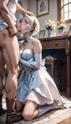 1boy 1girls ai_generated blowjob cum elementalist_lux elementalist_lux_light kneeling kneeling_oral_position league_of_legends luxanna_crownguard riot_games straight