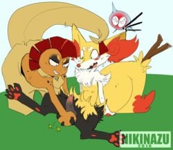 2016 animal_genitalia animal_penis anthro ballbusting balls blush braixen canine canine_penis cock_and_ball_torture domination duo female femdom grin hi_res hindpaw male mammal nikinazu nintendo nude ouch pawpads paws penis pokémon_(species) pokemon pokemon_(species) questionable_consent scrafty simple_background sitting spread_legs spreading squeezing straight tears video_games