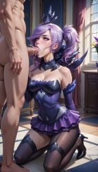 1boy 1girls ai_generated blowjob cum elementalist_lux elementalist_lux_dark kneeling kneeling_oral_position league_of_legends luxanna_crownguard pantyhose riot_games straight thighhighs