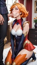 1boy 1girls ai_generated blowjob cum elementalist_lux elementalist_lux_fire high_heels kneeling league_of_legends luxanna_crownguard riot_games straight thighhighs