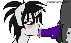 anthro balls black_hair blush brown_eyes duo equine erection faceless_male fan_character fellatio female hair hi_res horn jcosneverexisted male mammal my_little_pony oral penis saliva sex spiky_flair straight tongue tongue_out unicorn