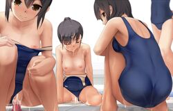 4girls ass back bar_censor bare_shoulders barefoot black_hair blush breasts breasts_out brown_eyes bulge censored closed_eyes competition_school_swimsuit covered_navel dildo eto from_behind hand_on_hip long_hair looking_back medium_breasts multiple_girls object_insertion one-piece_swimsuit original ponytail school_swimsuit short_hair sitting small_breasts smile squatting suggestive_fluid swimsuit swimsuit_aside tied_hair vaginal_object_insertion vaginal_penetration wet