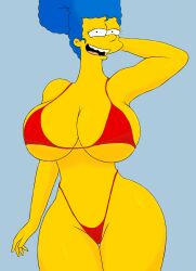 big_ass big_breasts blue_hair hand_on_head huge_ass huge_breasts lingerie looking_at_viewer marge_simpson mkkstt8 sexy_dress the_simpsons yellow_body