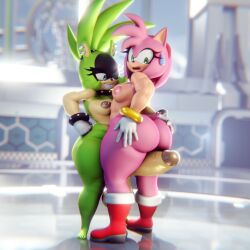 1dickgirl 1girls 3d amy_rose apple_green_hair ass big_ass big_breasts big_penis boots brown_nipples dick_between_thighs dickgirl dickgirl/female ear_piercings exposed_torso female footwear furry futanari futanari/female gloves green-skinned_futanari green_body gynomorph gynomorph/female handwear industrial_piercing looking_back nipple_piercing outercourse pink-skinned_female pink_body punk red_boots sega sonic_(series) sonic_the_hedgehog_(idw) sonic_the_hedgehog_(series) standing surge_the_tenrec sweatdrop thigh_sex top_knot voluptuous voluptuous_dickgirl voluptuous_female voluptuous_futanari vulkyasha