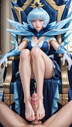 1boy 1girls ai_generated cum cum_on_feet elementalist_lux elementalist_lux_ice footjob league_of_legends luxanna_crownguard riot_games straight throne