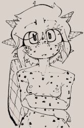 amphibian anthro axolotl big_eyes big_tail breasts female fluffy fluffy_hair freckles hair hi_res marine mego_(megolotl) megolotl mole_salamander nipples nude salamander small_breasts solo tail