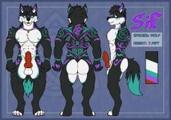 absurd_res anthro canid canine canis erection fur genitals hi_res jewelry knot ktdz male mammal model_sheet muscular muscular_anthro muscular_male mythological_canine mythological_creature mythology pendant penis purple_body purple_fur solo teal_penis werecanid werecanine werecreature werewolf wolf wolfpupsif