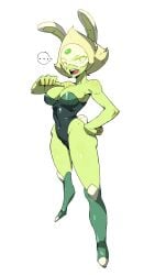 ... 2024 breasts bunny_ears bunnysuit cartoon_network cleavage female female_focus female_only gem_(species) green_body green_eyes green_hair green_skin hand_on_hip huhujujuy leotard peridot_(steven_universe) pointing_at_self short_hair steven_universe thick_thighs thighs visor white_background