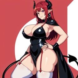 ai_generated big_ass big_breasts horn latex red_hair tail thick_thighs white_legwear wide_hips