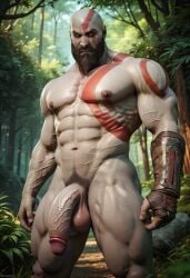 abs ai_generated bald bald_man bara beard big_muscles big_penis dangling_testicles flaccid_cock flaccid_penis god_of_war grey_skin inviting kratos looking_at_viewer male male_nipples manly massive_muscles massive_thighs mature_male muscular muscular_male nude older_male pecs pecs_focus pubes pubic_hair solo standing testicles thick_cock thick_legs thick_thighs