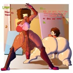 1boy 1futa big_ass big_breasts big_butt big_penis boots bottomless crotch_cutout dark-skinned_futanari exhibitionism fat_ass femboy futanari garnet_(steven_universe) gem_(species) huge_cock libi_dos light-skinned_male muscular muscular_arms muscular_female muscular_futanari muscular_thighs offscreen_character offscreen_female steven_quartz_universe steven_universe thick thick_ass thick_femboy thick_thighs thighs veiny_penis