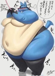 bellylliumu big_breasts breasts cleavage huge_breasts lucario overweight pokemon pokemon_(species) thick_thighs wide_hips