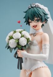 ai_generated boku_no_hero_academia cucumber_king femboy feminine_male figure floating_heart flowers happy heart izuku_midoriya micropenis my_hero_academia small_penis wedding_dress wink