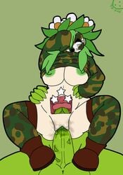 anonymous anthro breasts cowgirl_position female furry green_hair green_nipples hair male mario_(series) mask nintendo nipples paper_mario penis shy_gal spy_guy straight trigoat vaginal_penetration video_games