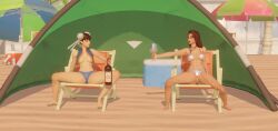 3d alternate_version_available beach bikini bikini_bottom bikini_top boardwalk_ruby_(fortnite) breasts breasts_out capcom chun-li chun-li_(fortnite) clothed clothed_female clothing crossover drinking_glass epic_games fortnite hair_ornament human human_only kfc_(artist) legs_open light-skinned_female light_skin looking_at_another looking_at_each_other necklace open_clothes open_legs open_shirt partially_clothed partially_clothed_female public public_nudity ruby_(fortnite) street_fighter sunglasses sunglasses_on_head tinted_eyewear wine wine_glass