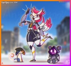 2d 2d_(artwork) 3girls agonywelds ass blurry_background curvy curvy_figure fortnite fortnite:_battle_royale fox fox_ears fox_girl fox_tail furry furry_female kimiko_(fortnite) kimiko_five-tails meow_skulls_(fortnite) peace_sign raven_team_leader thick_ass thick_thighs thighs wide_hips