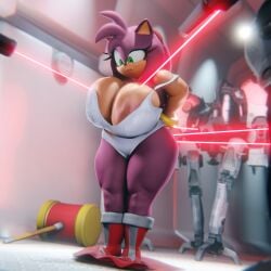 3d amy_rose anthro ass big_breasts big_butt breasts clothed clothing female hammer kidnapping machine robot sega solo sonic_(series) surrounded tools topless vulkyasha