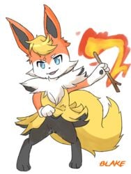 anthro blaketheflareon blaketheflareon_(character) blue_eyes braixen canine eeveelution female fire flareon fox fur furry hybrid looking_at_viewer mammal nintendo pokémon_(species) pokemon pokemon_(species) pussy rule_63 semi-anthro video_games