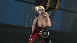 3d areolae batman:_arkham_knight batman_(series) blonde_hair blue_eyes breasts dc dc_comics female female_only grinding harley_quinn harley_quinn_(arkham) harley_quinn_(arkham_knight) human large_breasts lipstick long_hair nipples outdoors pole_dancing red_lipstick solo source_filmmaker suggestive tied_hair tongue tongue_out topless twintails warriorsoulsfm