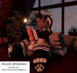 big_balls big_butt big_penis femboy furry glasses jerking jerkingoff leaning_back pawpads paws roblox robloxian stroking_penis thick_thighs wide_hips