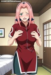 ai_generated aindroidparanoid ass bed bedroom big_ass big_breasts bra breasts breasts_out busty cameltoe curvy fat_ass female female_only flirting green_eyes hips huge_ass huge_breasts indoors large_ass large_breasts naruto naruto_(classic) naruto_(series) naruto_shippuden ninja nipples pink_hair pussy sakura_haruno sakura_haruno(genin) seductive sensual short_hair spiky_hair stable_diffusion voluptuous wide_hips