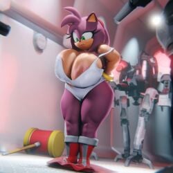 3d amy_rose anthro ass big_breasts big_butt breasts clothed clothing female hammer kidnapping machine robot sega solo sonic_(series) surrounded tools topless vulkyasha