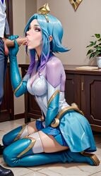 ai_generated blowjob bodysuit cum dress elementalist_lux elementalist_lux_water kneeling league_of_legends luxanna_crownguard riot_games straight thighhighs