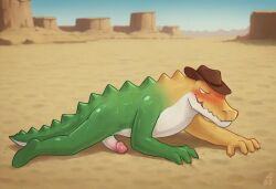 1boy amazing anthro blush body cowboy crocodile crocodilian desert environment erection expression eyes gay green gummigoo_(the_amazing_digital_circus) hat hot looking male male/male mouth muscular nude only open pecs penetrated penetration penis reptile scalie selfcest sex smiling smirking toned viewer while white yellow