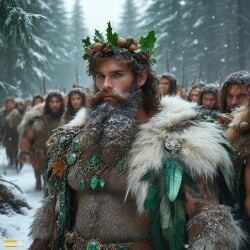 acorn ai_generated bearded courtiers forest_background fur hairy_male jewels male_only muscles snow