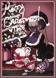 anal anal_insertion bondage breasts breasts candy_cane candy_cane_insertion christmas christmas_outfit christmas_present dally_(dyonite) demon_girl demon_horns demon_tail devil_horns dyonite santa_hat thrill_(dyonite) tied_up