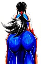 1girls area5169458561 back_view bent_over big_breasts chichi chinese_clothes dragon_ball dragon_ball_z female fully_clothed traditional_media_(artwork)