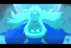 1girls blue_diamond_(steven_universe) blue_eyes blue_hair blue_lips blue_skin breasts chillguydraws diamond_(gem) female_focus frostbiteboi giantess large_breasts long_hair redraw solo steven_universe